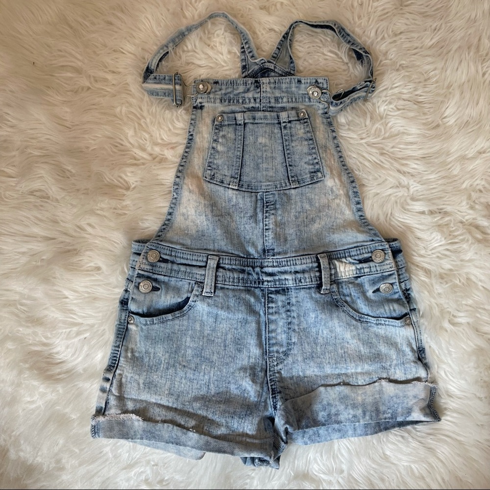 girls denim overall shorts acid wash size XL 14-16